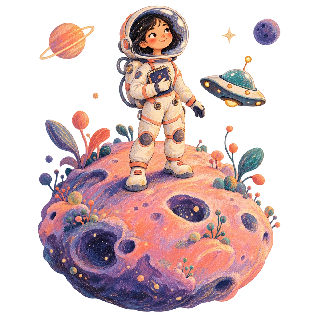 站在小星球上的太空女孩